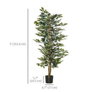 5FT Artificial Ficus Tree, Fake Tree with Leaves, Faux Plant in Nursery Pot for Indoor Decoration