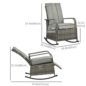 Outdoor Wicker Rocking Chair with Cushion, Patio PE Rattan Recliner Chair with Adjustable Footrest – view 9