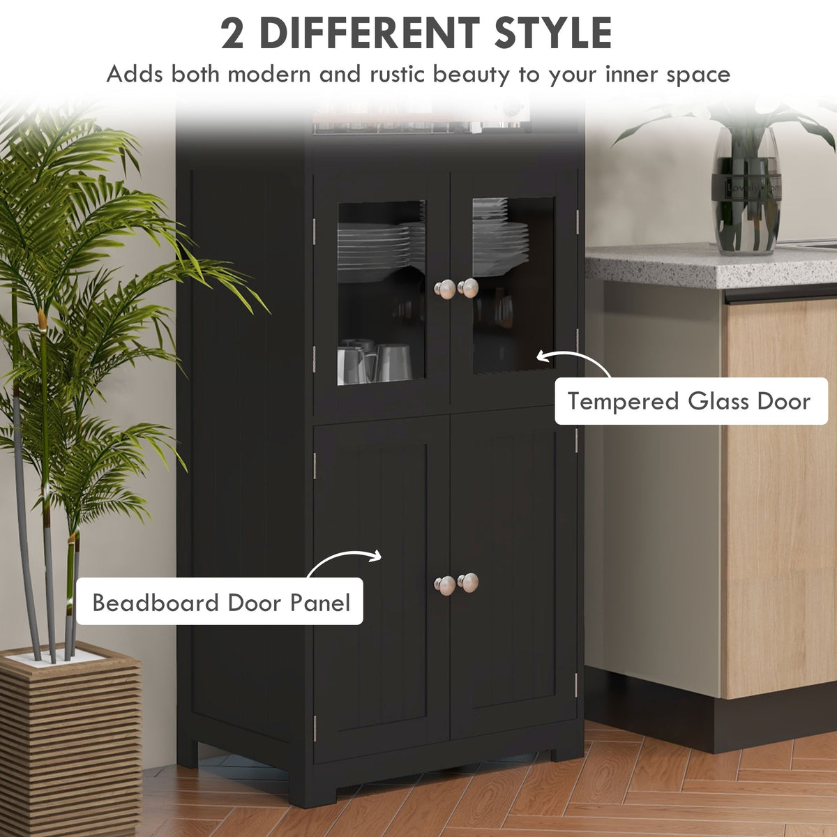 63" Small Buffet with Hutch, 4-Door Kitchen Pantry, Freestanding Storage Cabinet with Adjustable Shelf for – view 11