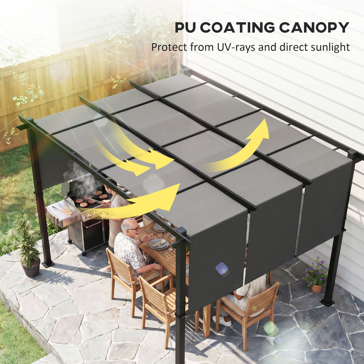 10' x 10' Metal Pergola, Outdoor Pergola with Retractable Canopy, for Garden, Patio, Backyard, Deck – view 18