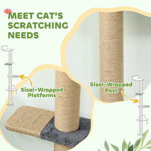 Cat Wall Shelves, Cat Wall Furniture with 4 Platforms, Jute Scratching Post for Indoor Playing, Climbing, Dark Grey