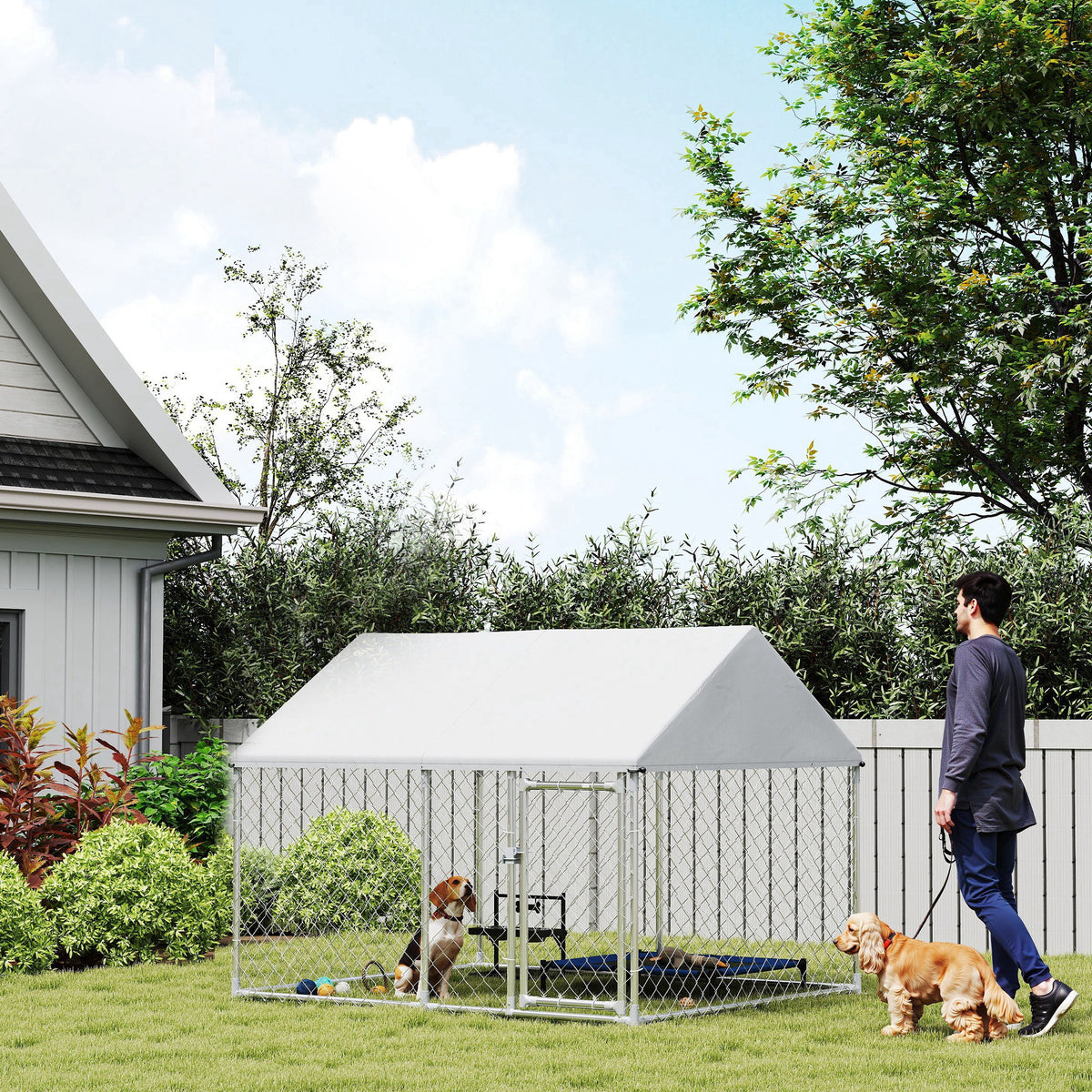 Outdoor Dog Kennel with Waterproof & Anti-UV Cover, Quick-Connect Frame, Secure Lock for Small Medium Dogs
