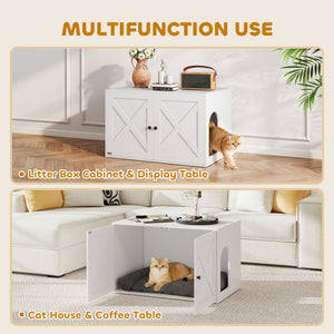 Cat Litter Box Enclosure with Double Doors, Handles, Fit Most of Cat and Litter Box, 31.5" x 21" x 20", White