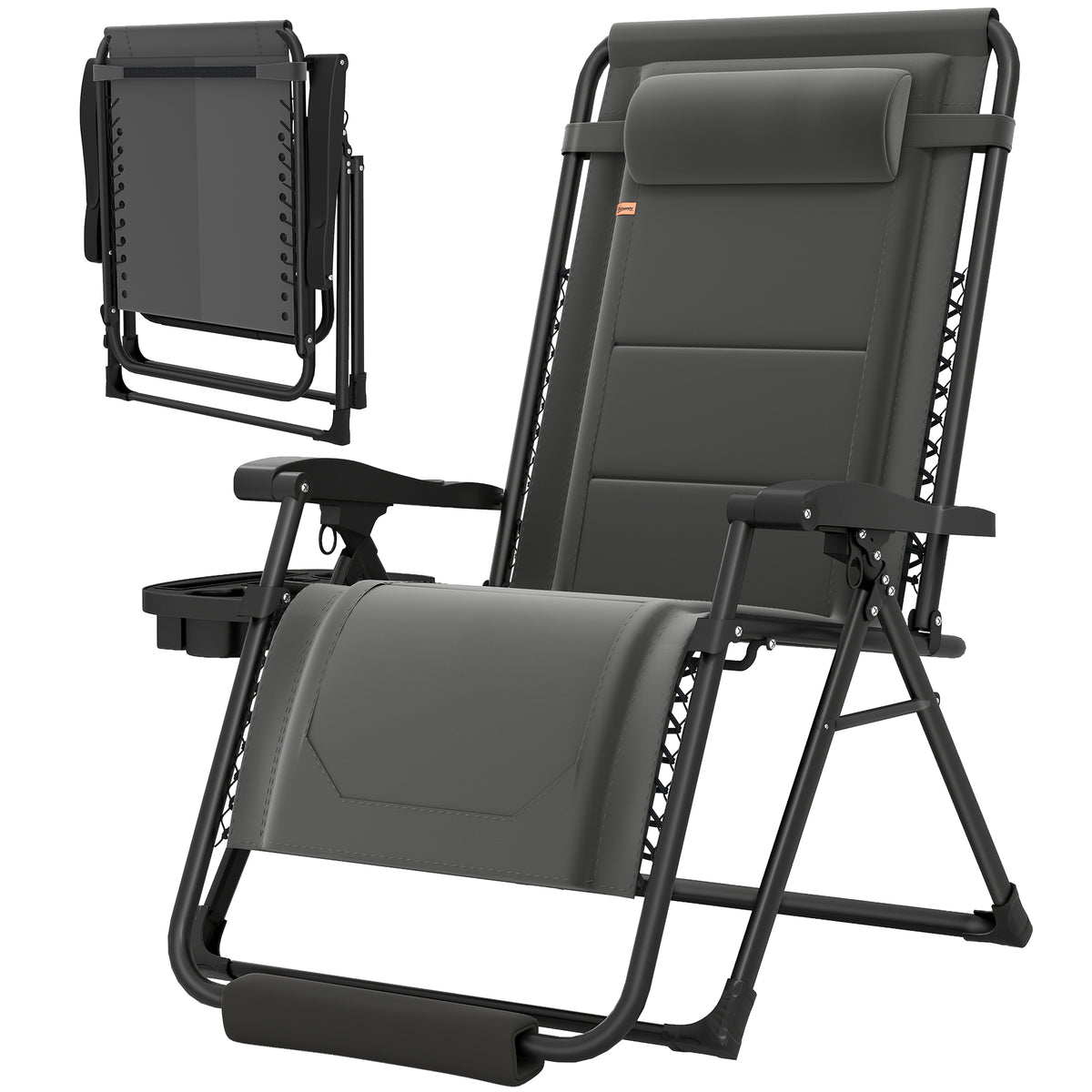 Zero Gravity Chair, Reclining Outdoor Lounger Chair with Cup Holder, 400 LBS Capacity, Black – view 8