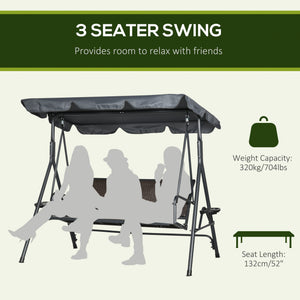 3-Seat Patio Swing Chair, Outdoor Canopy Swing Glider with Adjustable Shade, Rattan Seat and Steel Frame – view 7
