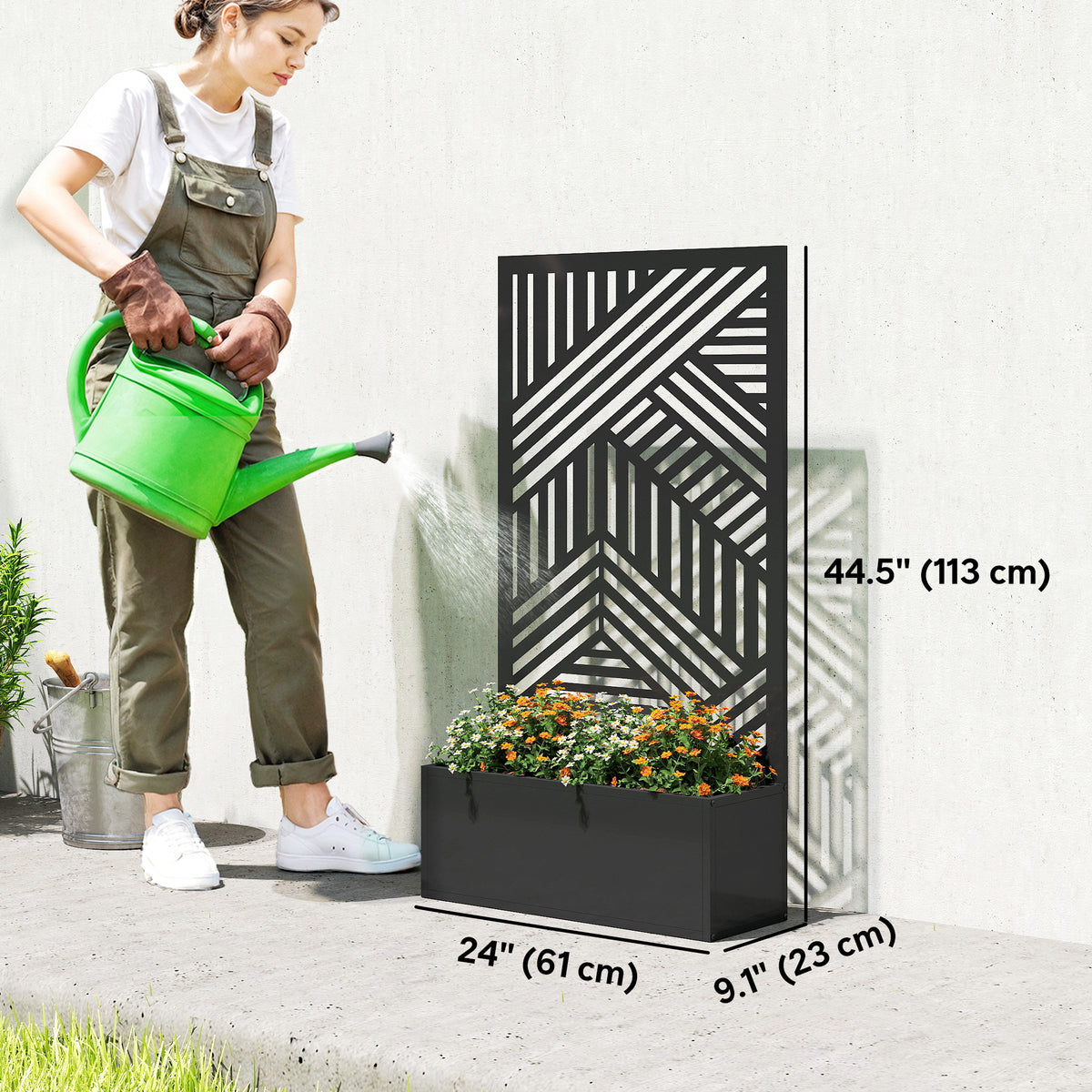 Metal Planter Box with Trellis, 44.5" Raised Garden Bed with Trellis Privacy Screen for Climbing Plants