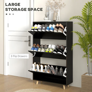 Slim Shoe Storage Cabinet with 3 Flip Drawers and Adjustable Shelves, Shoe Cabinet for 18-24 Pairs, Black – view 3