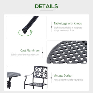 33-Inch Roud Patio Dining Table with Umbrella Hole, Cast Aluminum Garden Table, All Weather Patio Bisto Table, for Lawn, Garden, Outside, Black