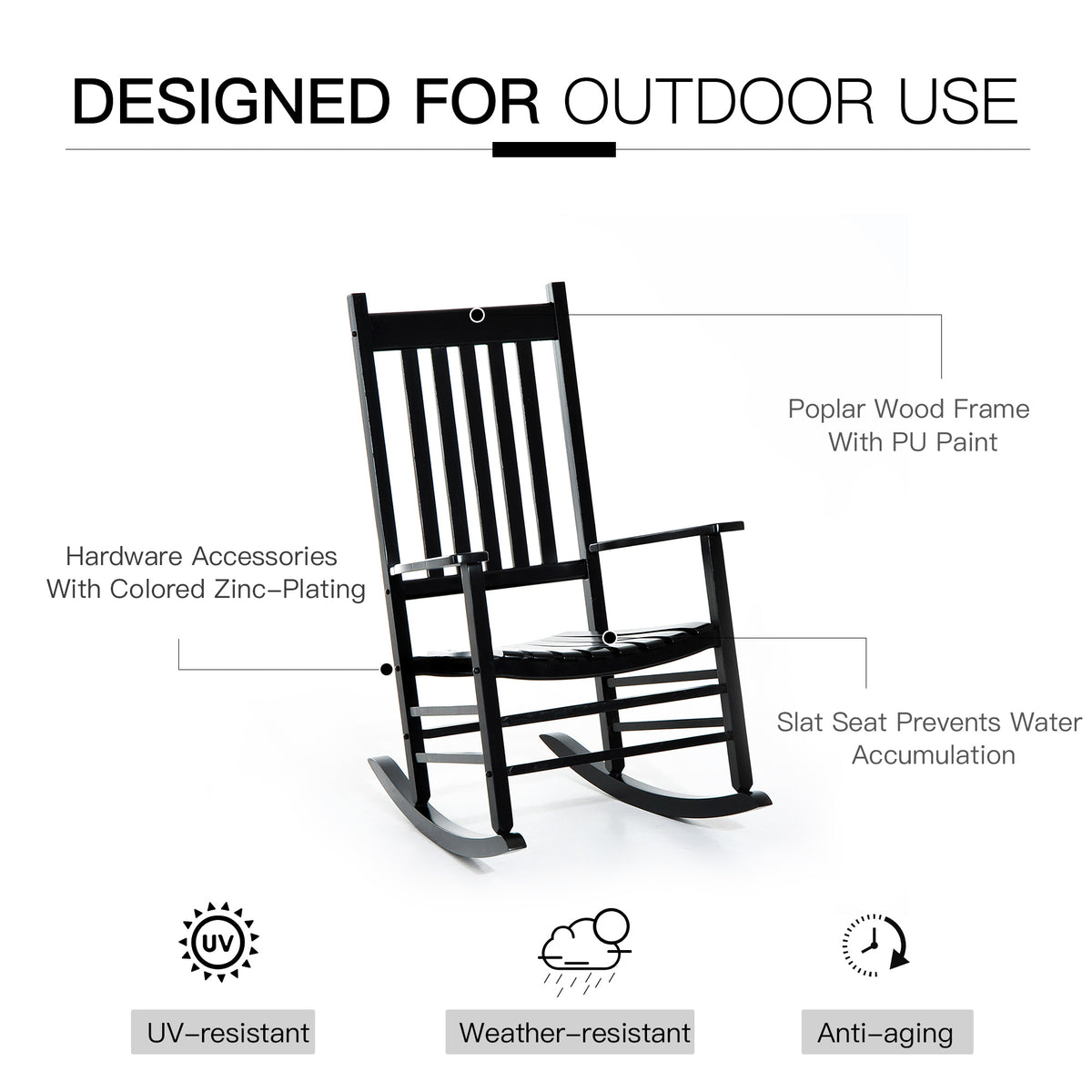 Wooden Porch Rocking Chair Outdoor Patio Rocker Garden Single Leisure Reclining Seat Armchair Natural – view 12