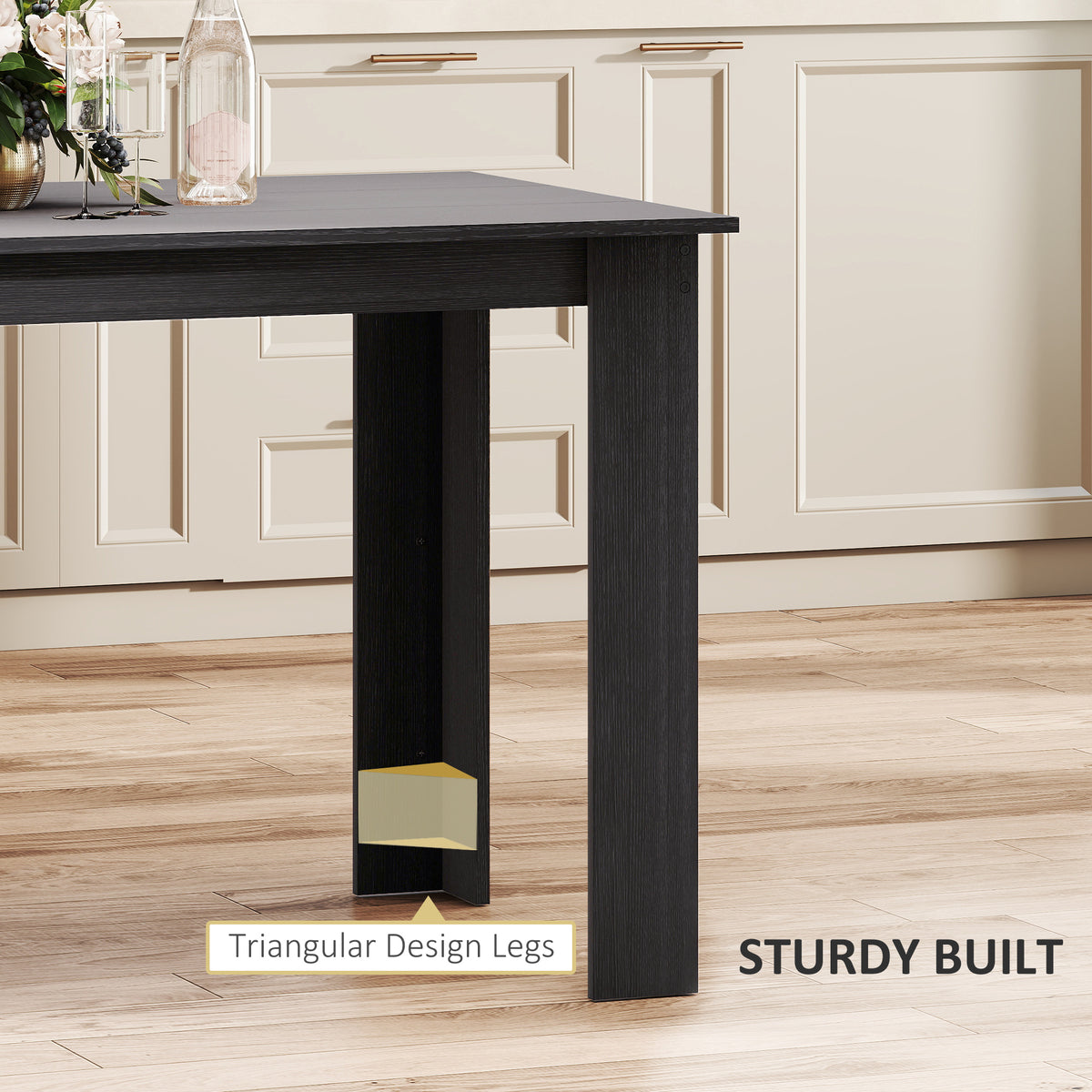 47" Kitchen Table for 4-6 People, Dining Table with Wood Effect for Dining Room, Black