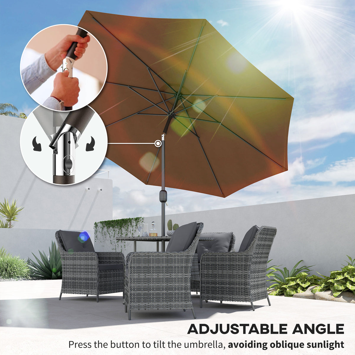 10' x 8' Round Market Umbrella, Patio Umbrella with Crank Handle and Tilt, Outdoor Parasol for Garden, Blue – view 10