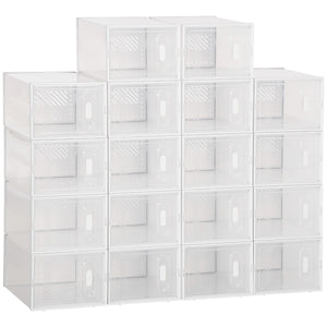 18 Pack Shoe Storage Boxes, Space-saving Shoe Organizers, Clear Plastic Stackable Holders Containers with Front Opening