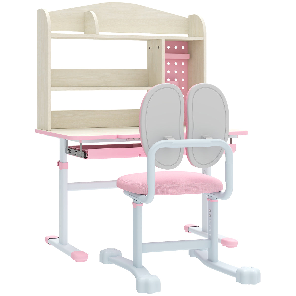 Qaba Kids Desk and Chair Set with Tilting Desktop, Adjustable Height, Drawer and Shelves for Boys Girls Ages 3-12