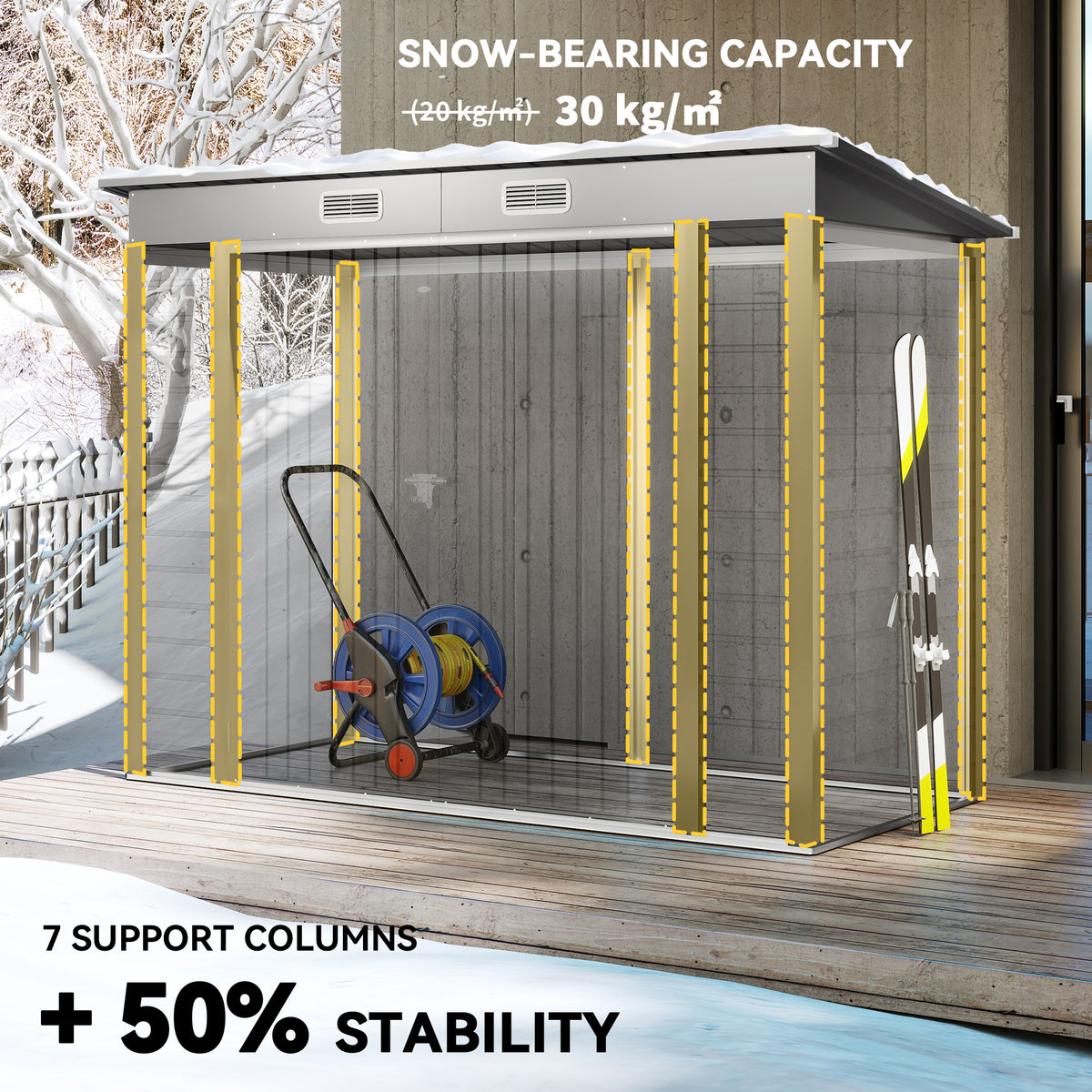 8 x 4FT Galvanized Garden Storage Shed, Metal Outdoor Shed with Double Doors and 2 Vents, Oak – view 32