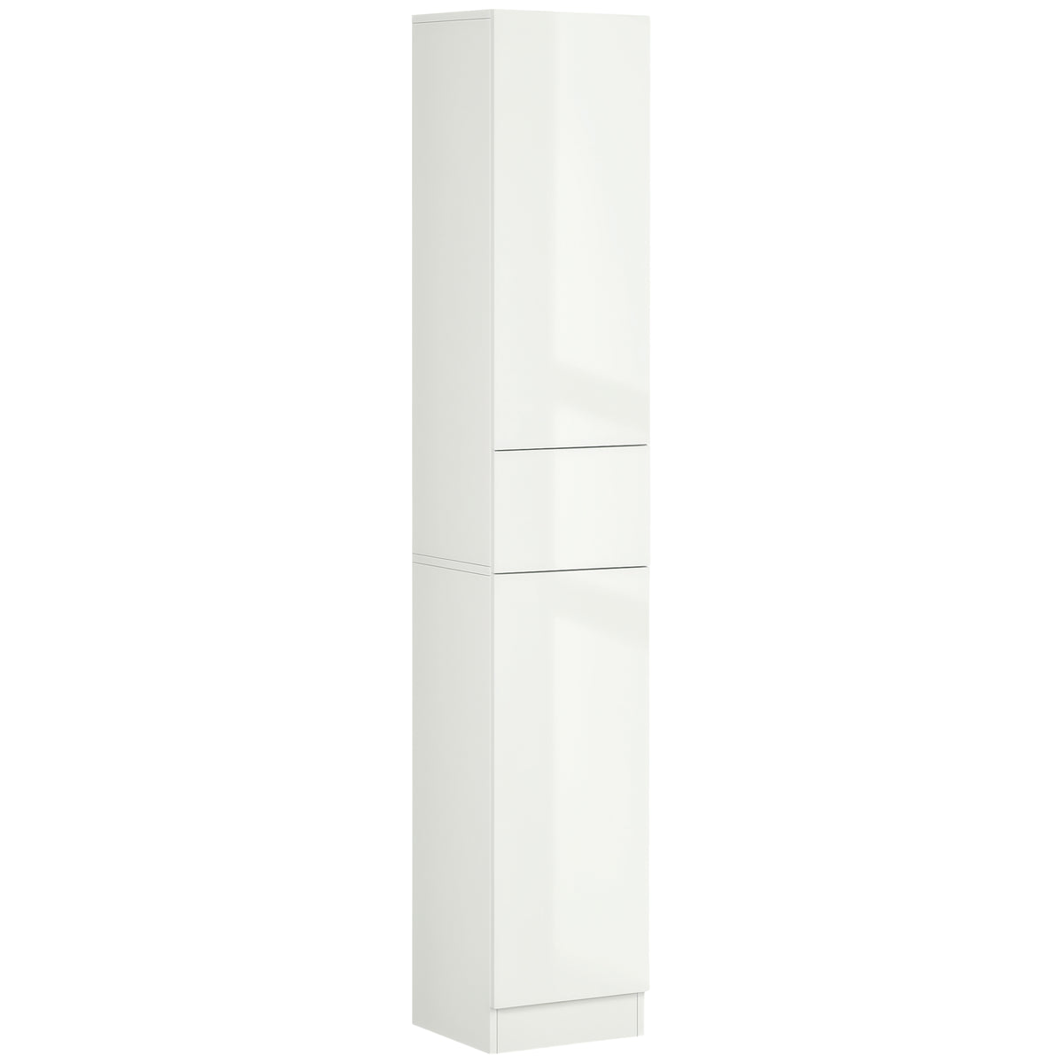 Tall Bathroom Cabinet, Narrow Bathroom Storage Cabinet with Doors, Drawer and Adjustable Shelves, High Gloss White