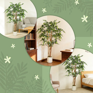 4FT Artificial Banyan Tree Set of 2, Fake Potted Tree with Solid Wood Trunk and Pot for Indoor