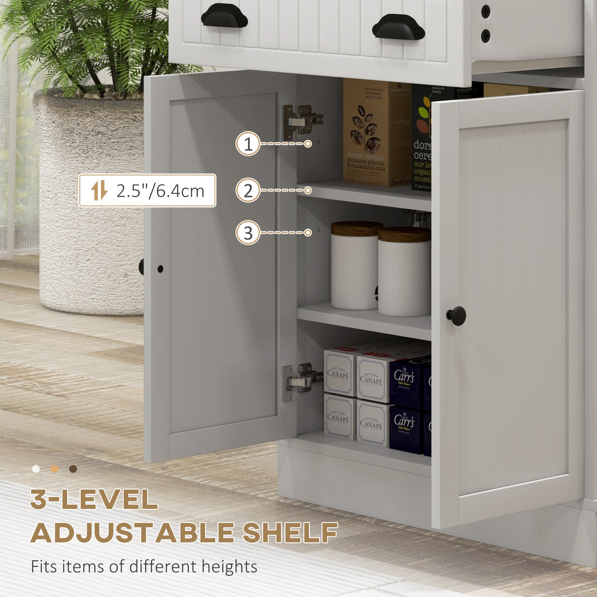 Microwave Cabinet, Kitchen Storage Cabinet with Drawer and Adjustable Shelf, White