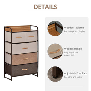 Dresser with 5 Drawers, Chest of Drawers with Metal Frame, Fabric Dresser for Living Room, Multi-Coloured