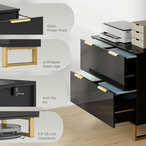 Lateral File Cabinet with 2 Drawers, Modern Filing Cabinet for Letter/A4/Legal Size Files, High Gloss Black – view 6