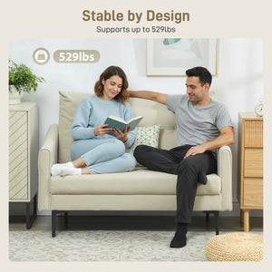 2 Seater Sofa, Small Modern Couch with High-Resilience Foam, Thicken Padding, Button Tufted, Cream White – view 4
