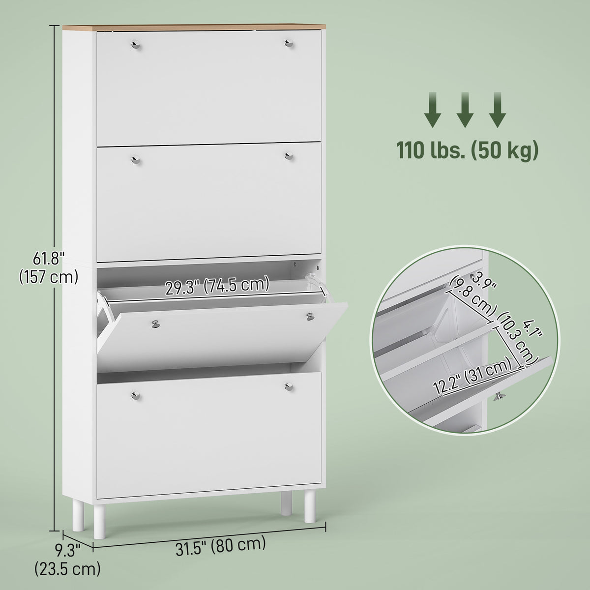 Narrow Shoe Cabinet with 4 Flip Drawers, Shoe Storage Cabinet with Adjustable Shelves, Holds 24–32 Pairs – view 9