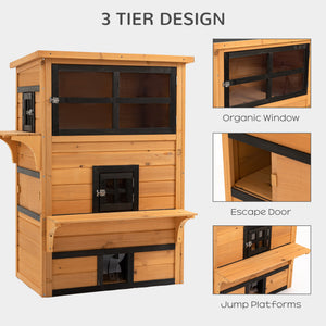 Cat House, Outdoor 3-Tier Kitty Shelter, Weather Resistant, w/ Escape Door