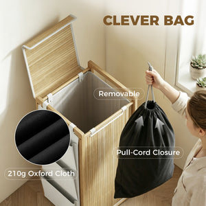 Bamboo Laundry Hamper with Removable Drawstring Bag and Side Storage Pockets, 20 Gal, Natural