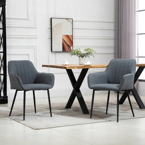 Dining Chairs Set of 2, Linen Upholstery Accent Chair with Back, Armrest, Metal Legs, Dark Grey – view 6