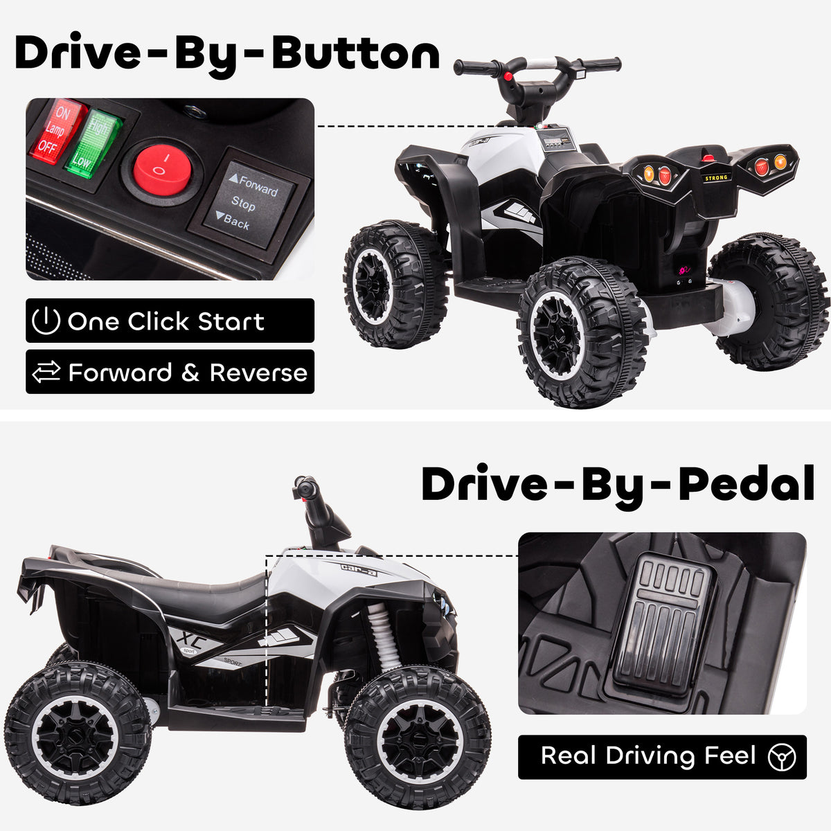 Aosom Kids 4 Wheeler Quad with Music, Headlights, High & Low Speed, Kids ATV for 3-5 Years Old Boys & Girl