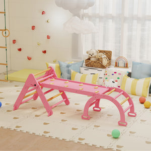 Qaba 7-in-1 Pikler Triangle Set, Foldable Wooden Climbing Toys with Arch, Ramp and Ladder for Toddlers 1-4 Years