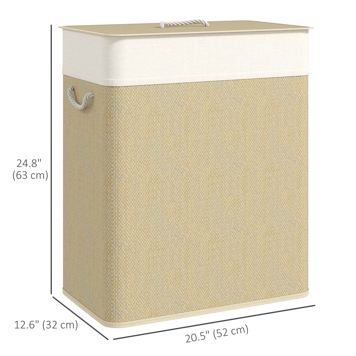 Double Laundry Basket with Lid, 100L Bamboo Laundry Hamper with Rope Handles and Removable Bags, Brown – view 9