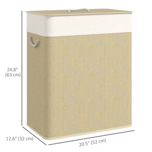 Double Laundry Basket with Lid, 100L Bamboo Laundry Hamper with Rope Handles and Removable Bags, Brown – view 9