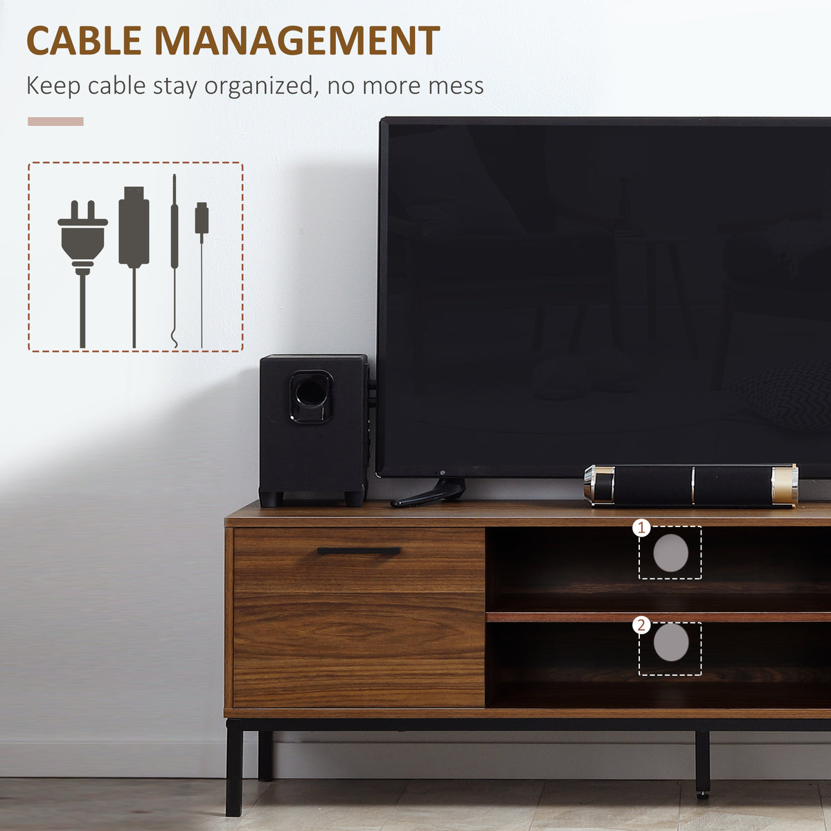 TV Stand for TV up to 50 Inches, TV Cabinet with Door, Open Storage and Drawers, TV Table with Steel Legs – view 4