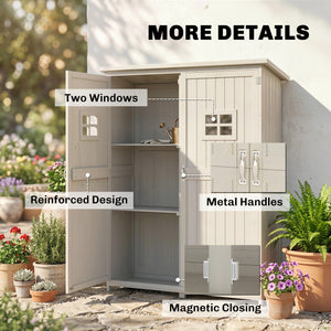 4x1.5ft Wooden Garden Storage Shed, Outdoor Tool Cabinet Organizer with Windows and Double Door, Nature Wood