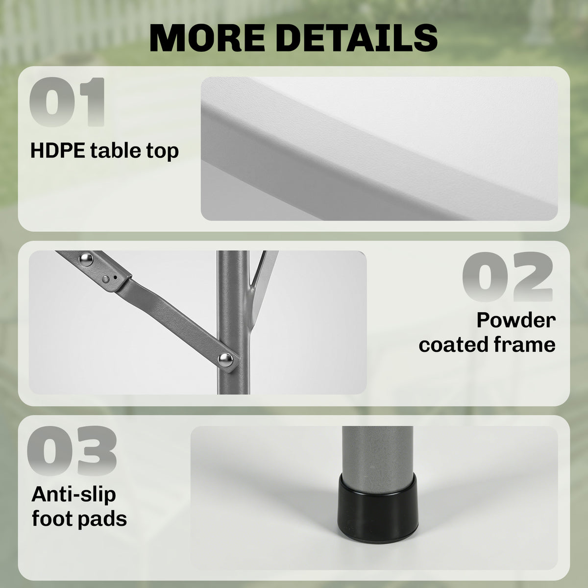 Φ48" Folding Patio Table, Outdoor HDPE Picnic Table, Card Table for 6, Round Folding Banquet with Metal Frame, White
