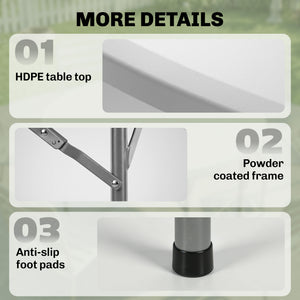 Φ48" Folding Patio Table, Outdoor HDPE Picnic Table, Card Table for 6, Round Folding Banquet with Metal Frame, White