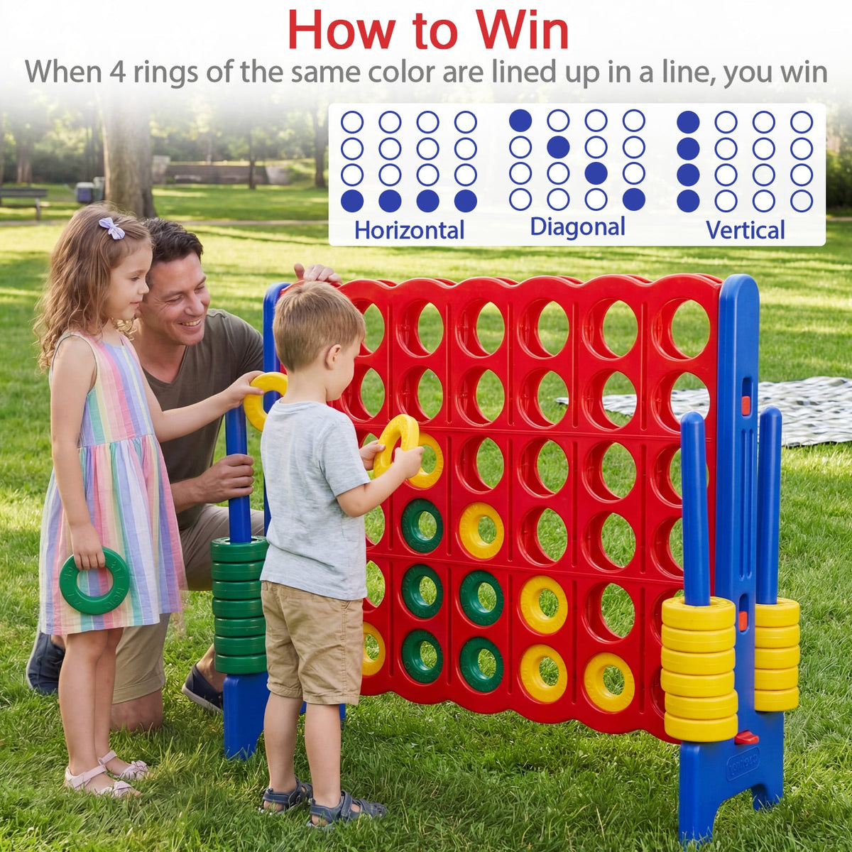 Jumbo 4-to-Score Game Set for Kids and Adults 3.5FT Tall by 4FT Wide Oversized Family Fun Game-Blue view 6