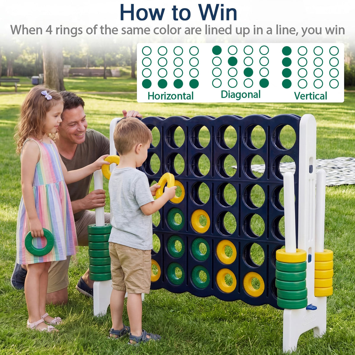 Jumbo 4-to-Score Game Set for Kids and Adults 3.5FT Tall by 4FT Wide Oversized Family Fun Game-Black view 6