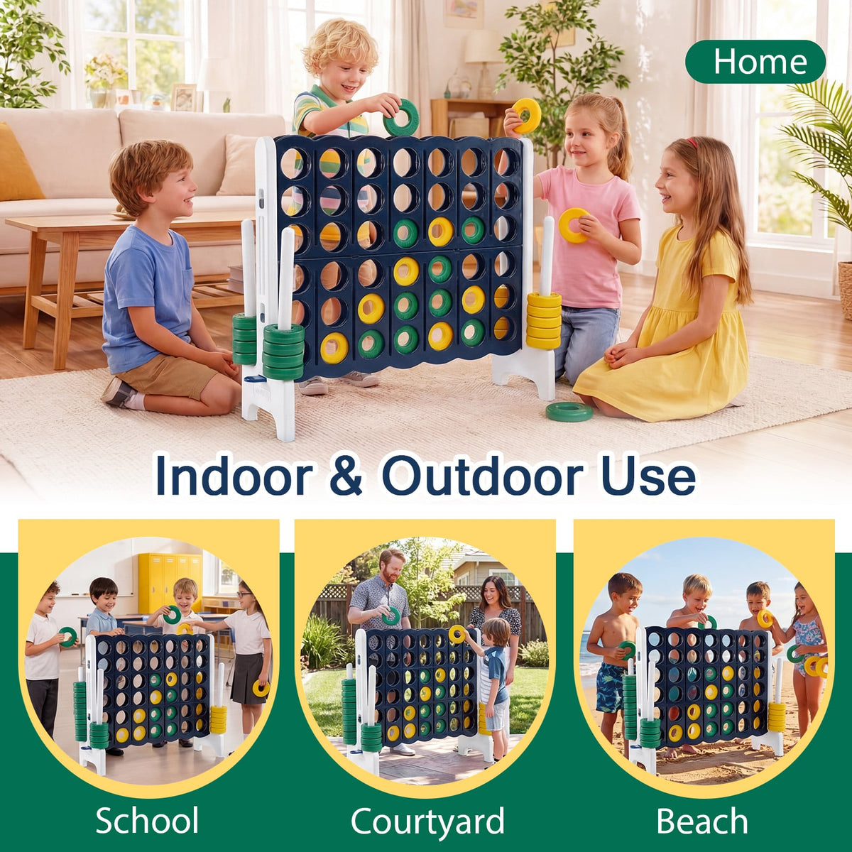 Jumbo 4-to-Score Game Set for Kids and Adults 3.5FT Tall by 4FT Wide Oversized Family Fun Game-Black view 9