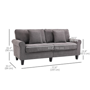 Modern 3 Seater Sofa, Corduroy Fabric 3 Seater Couch with Pine Wood Legs and Rolled Armrests for Living – view 16