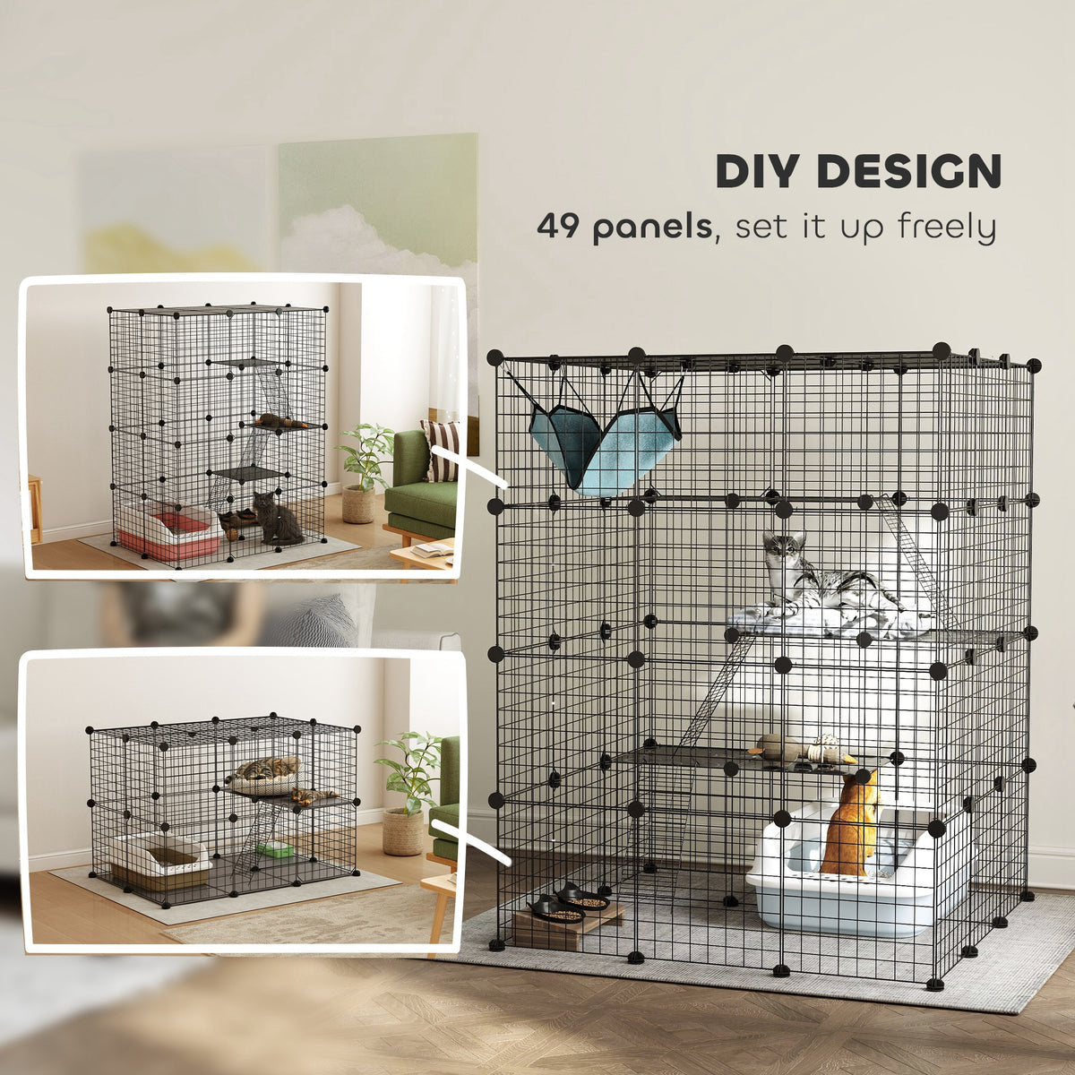 4 Tier DIY Cat Cage Indoor, Catio for 1-3 Cats with Hammock, 5 Doors, 3 Ramps, 3 Jumping Platforms – view 4