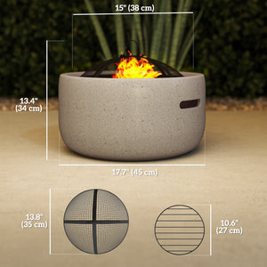 24" Outdoor Fire Pit with Stone Effect, Wood-burning Firepit Fireplace with Spark Screen and Poker for Backyard Camping Bonfire, Gray