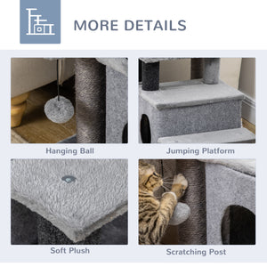 Cat Stairs Pet Steps for Couch Bed with Scratching Posts Condo Ball Toy, 23.6" x 15.7" x 26", Grey – view 5