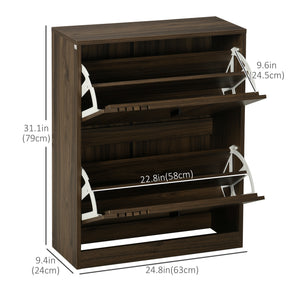 Shoe Storage Cabinet Organizer for 12 Pairs of Shoes with 2 Flip Drawers and Adjustable Shelves, Walnut