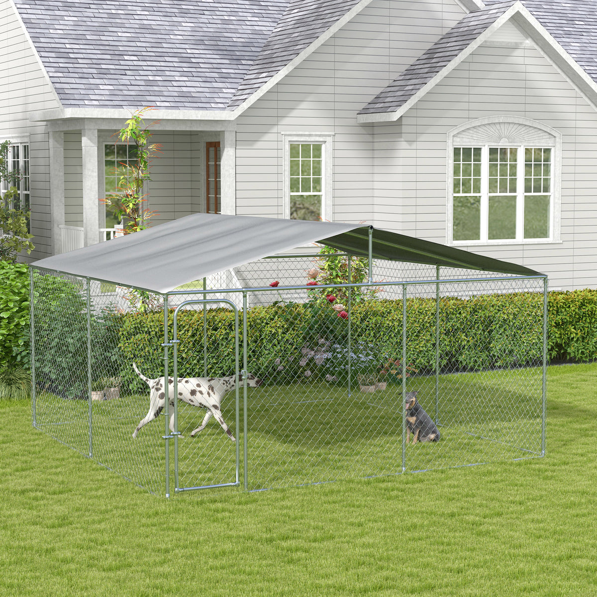 Dog Kennel Outdoor, Heavy Duty Playpen with Secure Lock, Cover, for Backyard & Patio, 13.1' x 7.5' x 7.5'