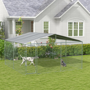 Dog Kennel Outdoor, Heavy Duty Playpen with Secure Lock, Cover, for Backyard & Patio, 13.1' x 7.5' x 7.5'