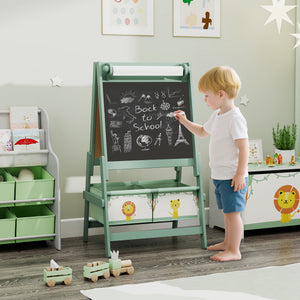 Qaba Art Easel for Kids, Double-Sided Whiteboard & Chalkboard with Paper Roll, 2 Storage Boxes, Gift for Boys, Girls