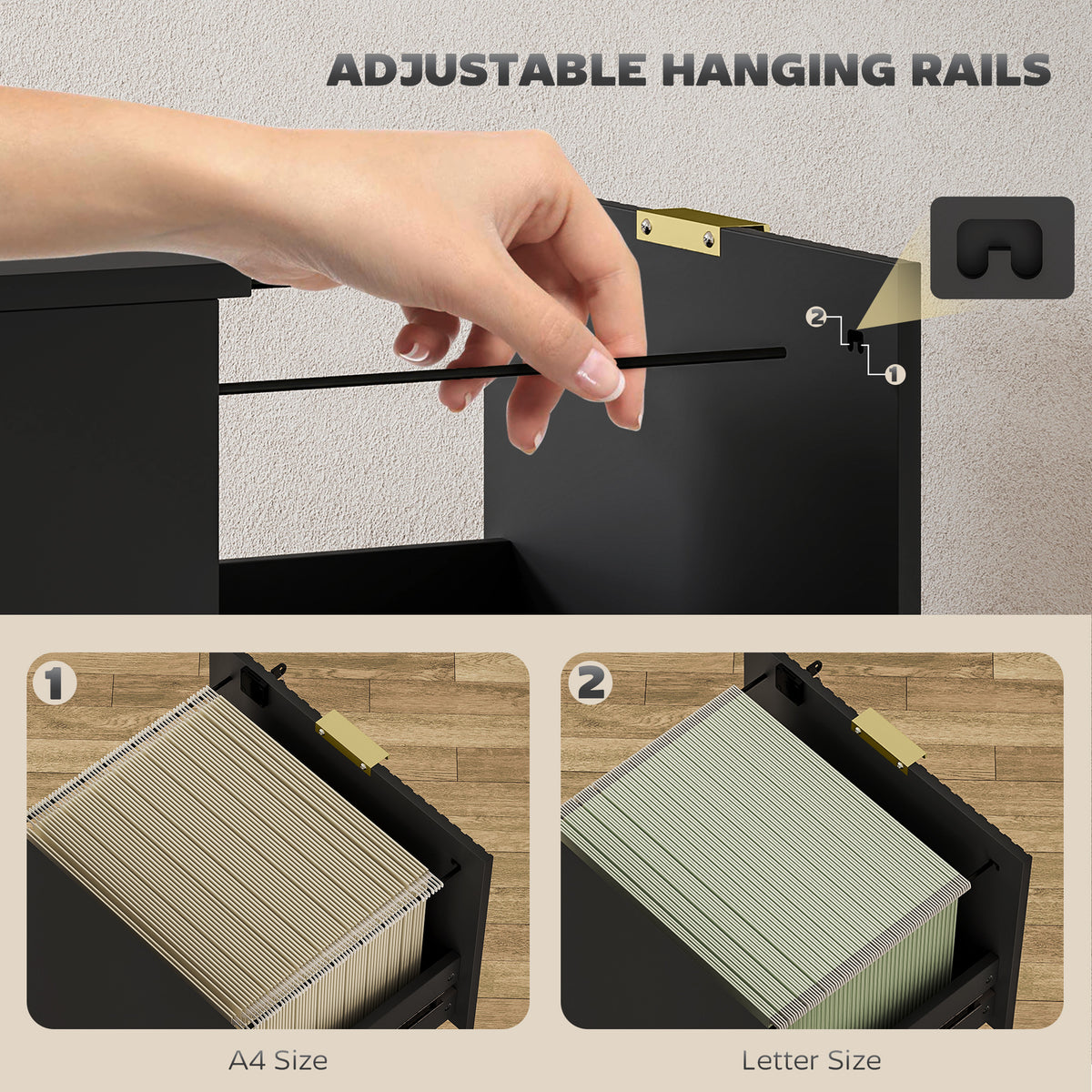 Lockable Filing Cabinet with 2 Fluted Drawers, File Cabinet with Adjustable Hanging Rails for A4 Letter – view 17