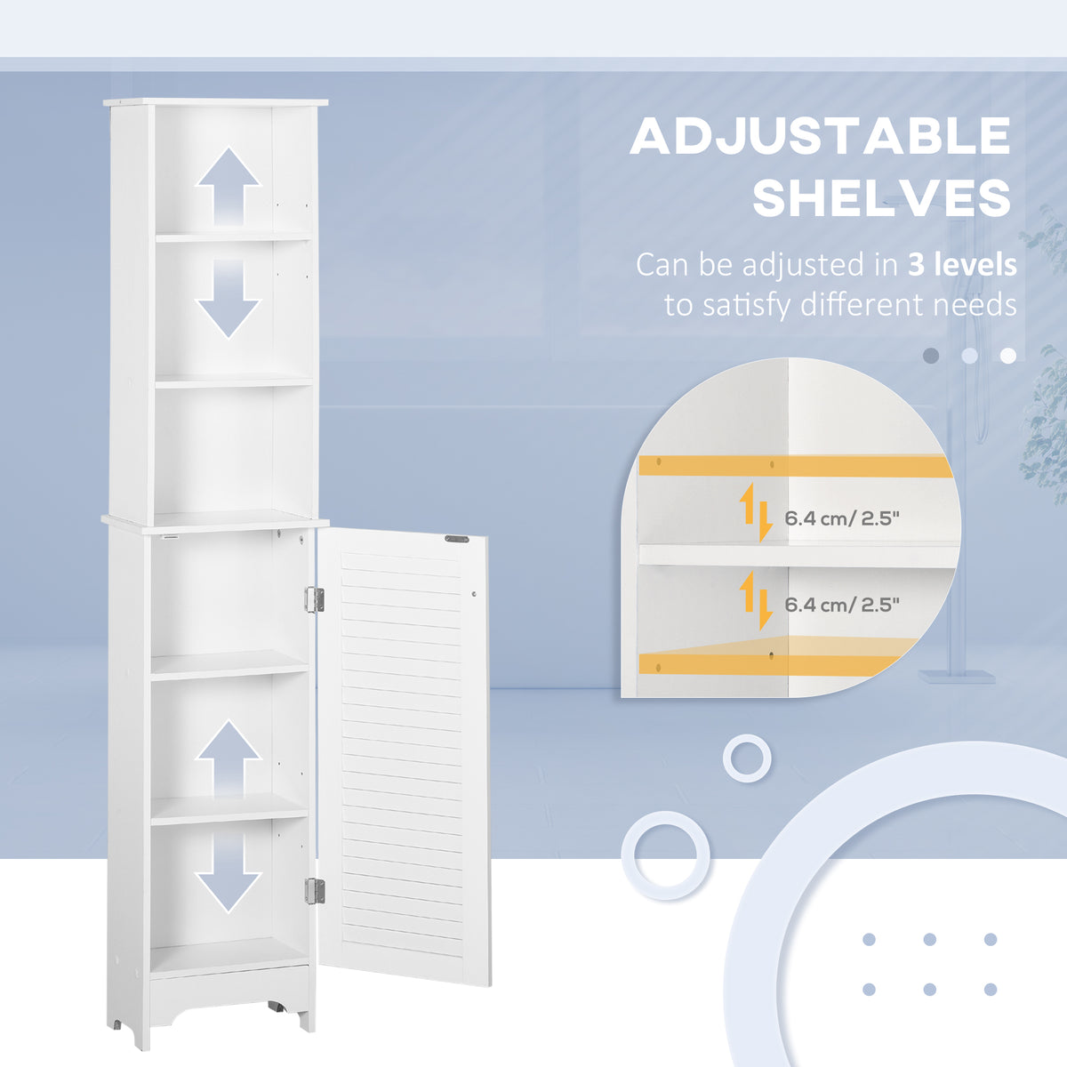 Tall Bathroom Storage Cabinet, Freestanding Linen Tower with 3-Tier Open Adjustable Shelf, White – view 4