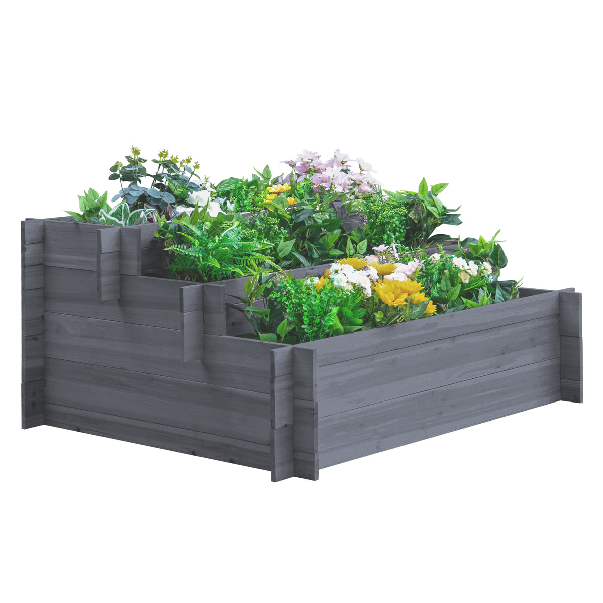 3-Tier Wood Raised Garden Bed, 47.2" x 39.4" x 21.3" Elevated Planting Box, Outdoor Vegetable Flower Container, Herb Garden Indoor Kit, Natural